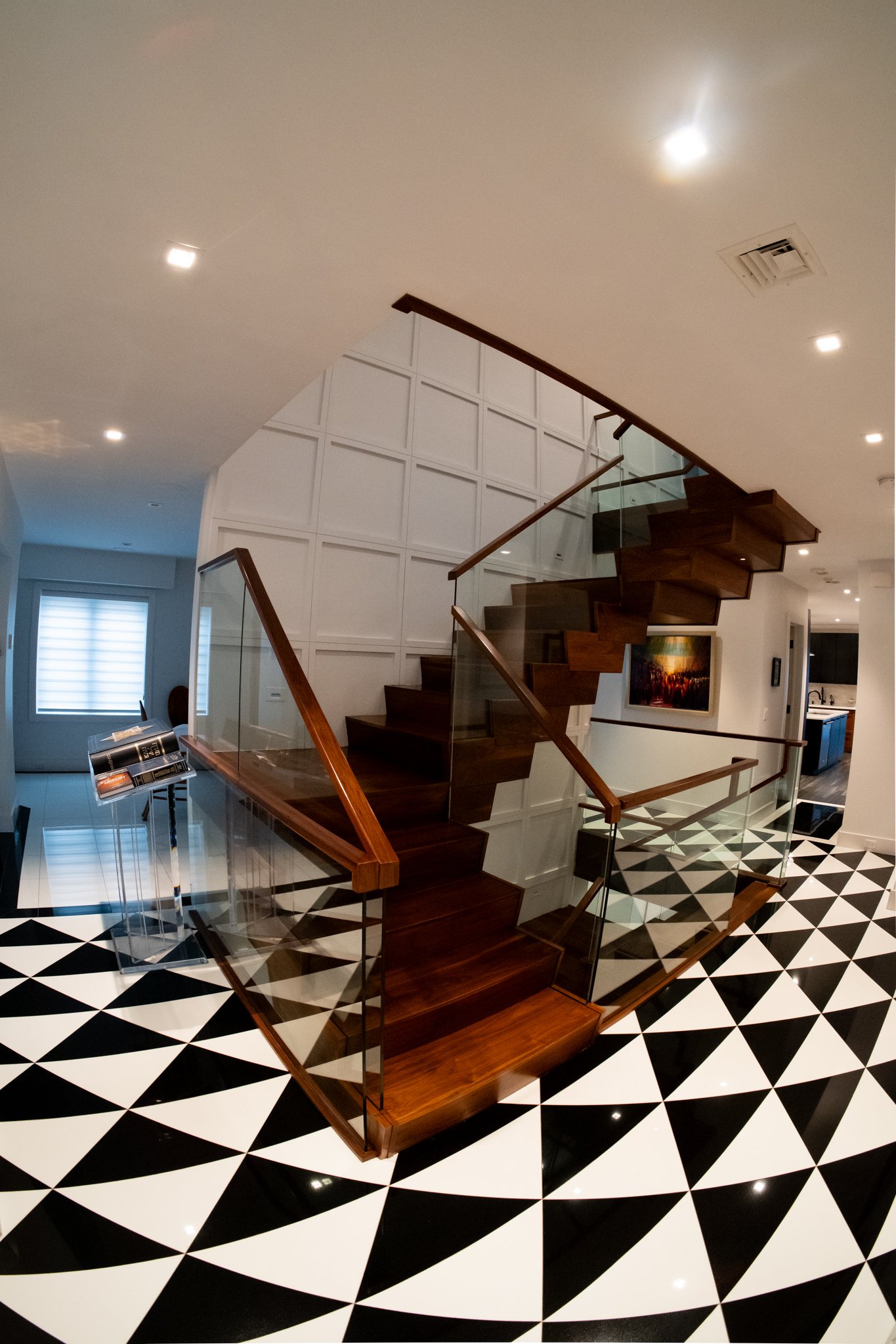 Floating walnut staircase